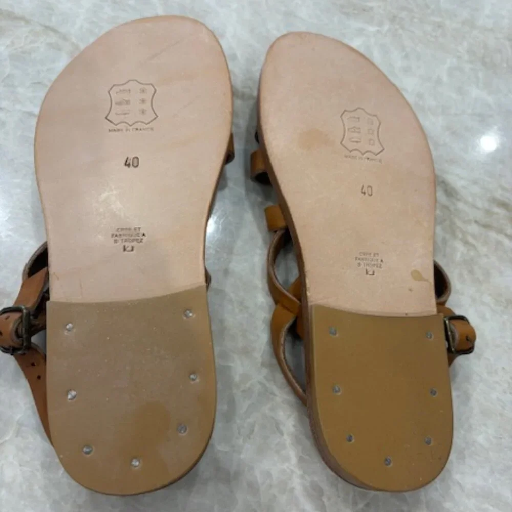 K.Jacques Brown Leather Strappy Flat Sandals